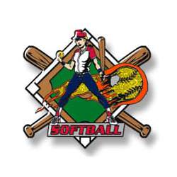 Softball girl with flaming ball - red sleeves, at and lettering