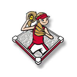 Softball girl - silver field, red shirt and border