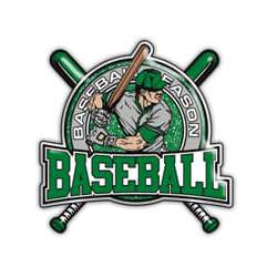 Baseball man with bat - Baseball in green, grey shirt, green outside border