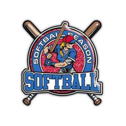 Softball girl with bat - Softball in blue, blue jersey, red border