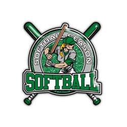 Softball girl with bat - Softball in green, grey shirt, green border